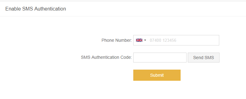 форма для включения 2FA