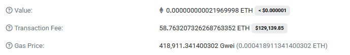 Пользователь оплатил $129 139 комиссии. Данные: Etherscan.
